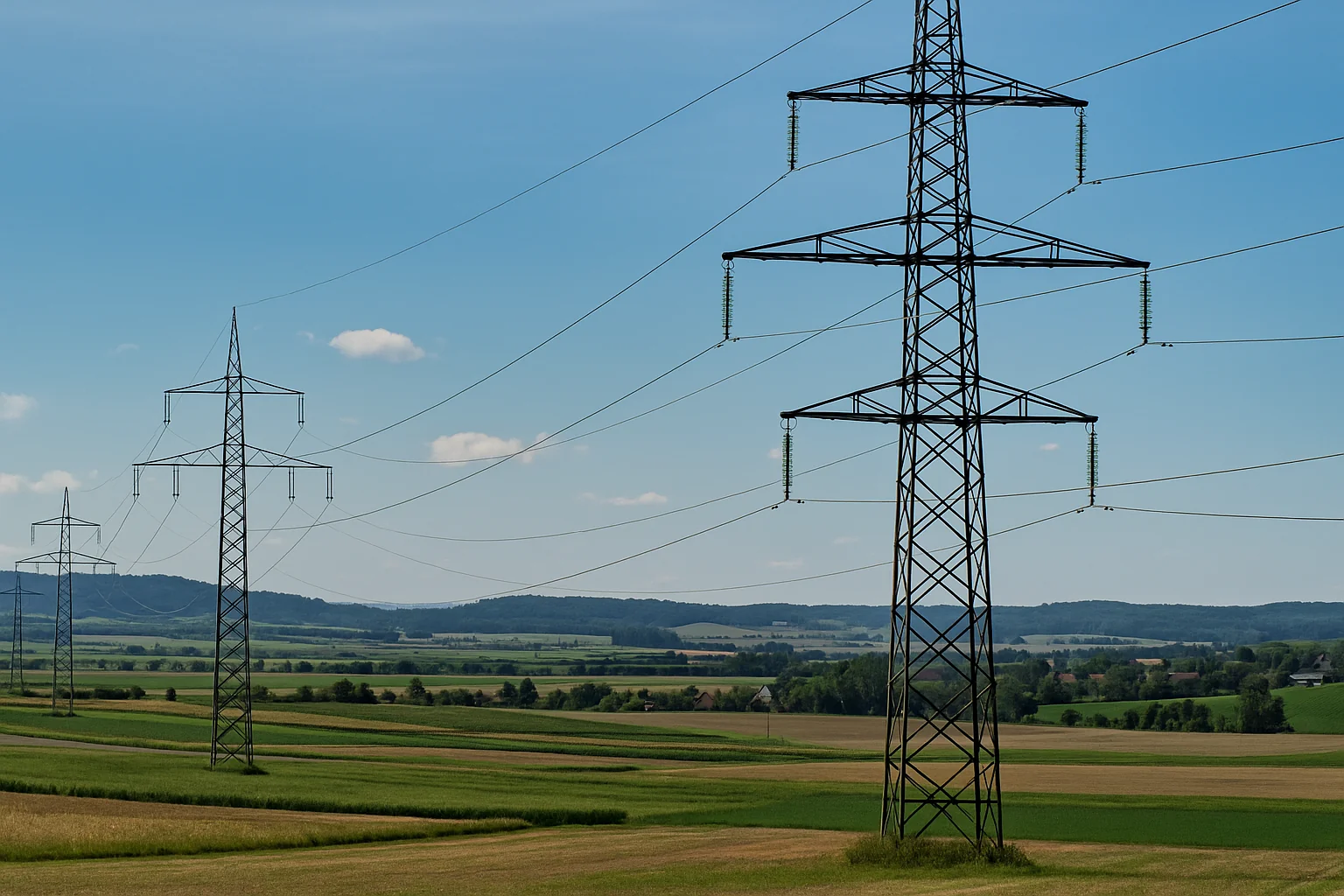 Plano técnico y torres de transmisión eléctrica