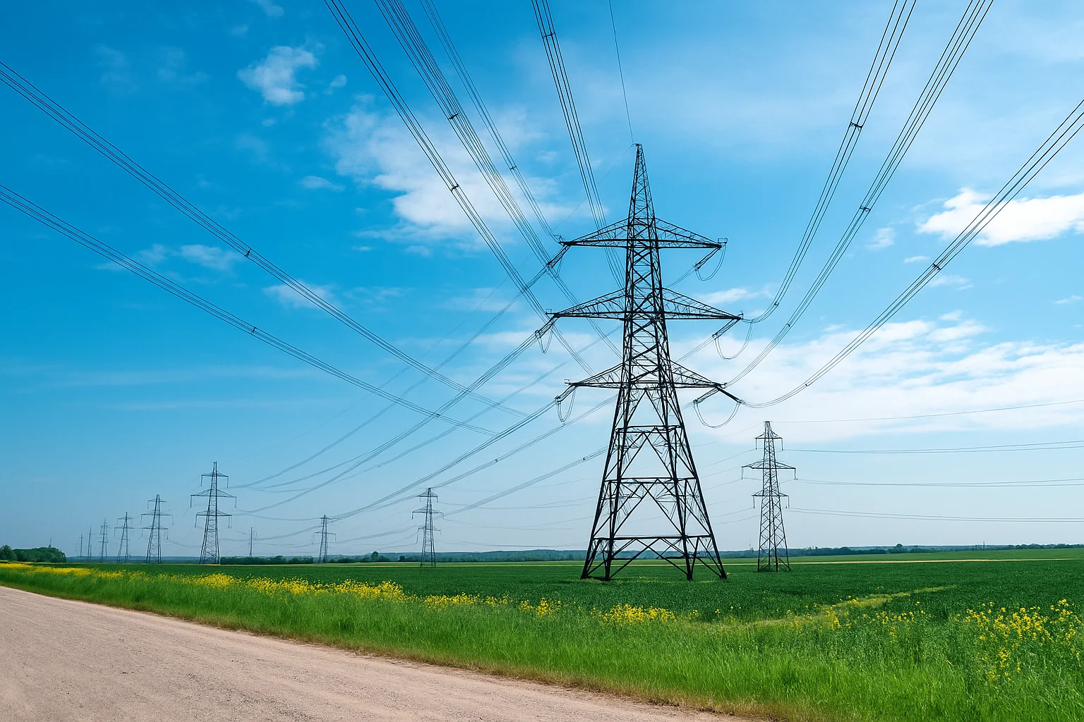 Torres de alta tensión sobre paisaje rural chileno