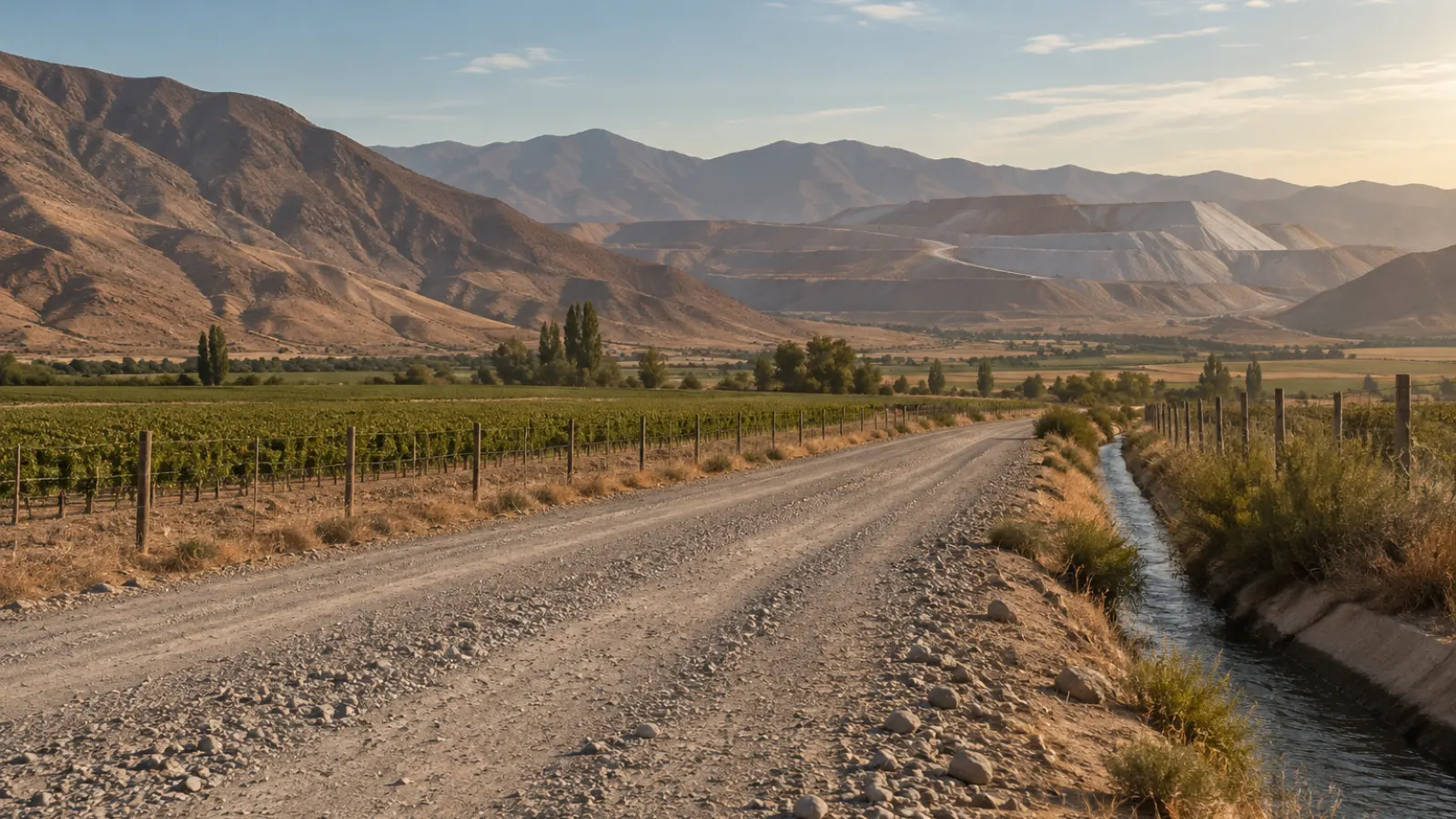Camino minero que cruza un predio agrícola en Chile, ejemplo de servidumbre minera sobre terreno ajeno